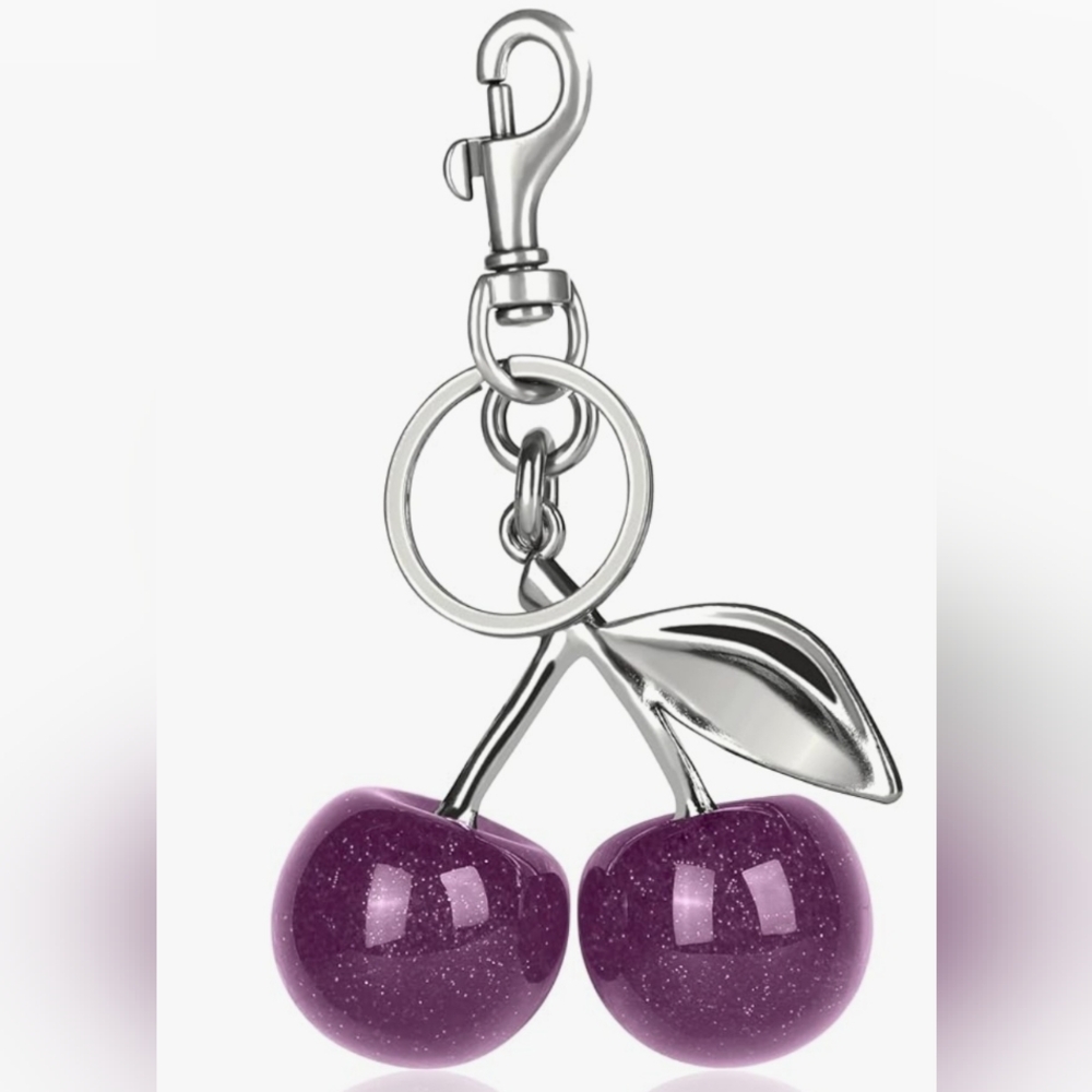 PURPLE GRAPES CHERRY BAG CHARM KEY CHAINS 🍒 HUGE CHERRIES